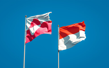 Beautiful national state flags of Greenland and Indonesia.