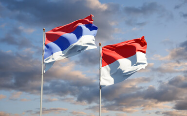 Beautiful national state flags of Republika Srpska and Indonesia.