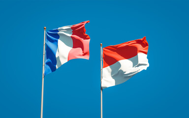 Beautiful national state flags of France and Indonesia.