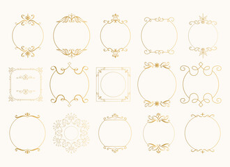 Golden vintage frames with elegant decorative elements. Luxury flourish design. Wedding hand drawn borders. Vector illustration. - 391741998