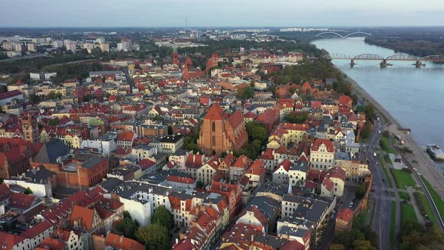 Aerial view of Torun old town with city hall, Poland