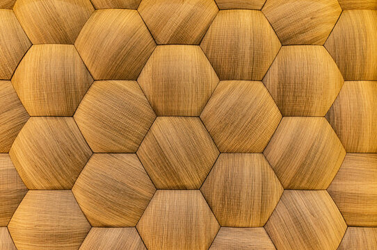 Hexagon Of Wood Pattern Background. Old Wooden Texture In Honeycomb Form Of Tiles, Consisting Of A Set Of Hexagonal Plates