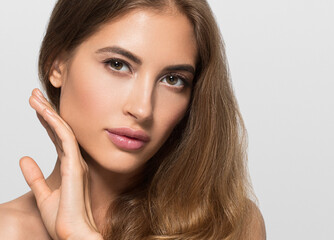 Fototapeta premium Beauty woman face healthy skin beautiful eyes close up 