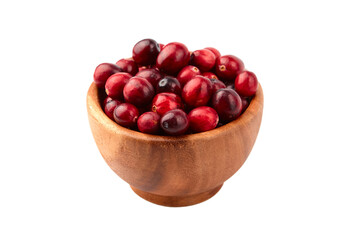 Cranberries in wooden bowl isolated on white