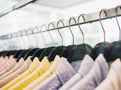Shirts on Hangers Fashion retail Display Shop Pastel colour Clothing