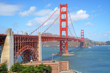 Landscape view of Golden Gate Bridge is Red Bridge in sunny day in San Francisco, California,...