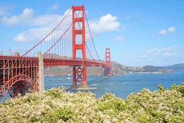 Landscape view of Golden Gate Bridge is Red Bridge in sunny day in San Francisco, California, United states , USA - Vintage style hot spot famous Landmark - Holiday Travel Concept