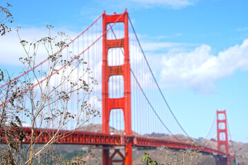 Landscape view of Golden Gate Bridge is Red Bridge in sunny day in San Francisco, California, United states , USA - Vintage style hot spot famous Landmark - Holiday Travel Concept