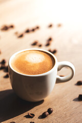 illustration tasse de café avec grains de café support bois