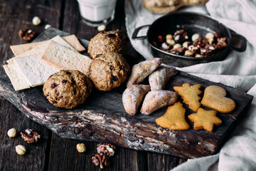Ginger and oatmeal cookies on the table. Breakfast