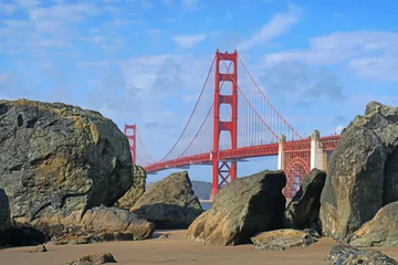 Papier Peint photo Plage de Baker, San Francisco Golden Gate Bridge is Red Bridge seen from Baker Beach in San Francisco, California, United states , USA - Holiday Travel famous building Landmark - Nature Park and outdoor sightseeing