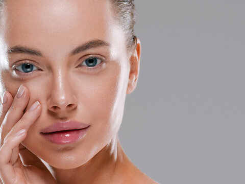 Beautiful woman face with healthy clean slon spa concept cosmetic skin care