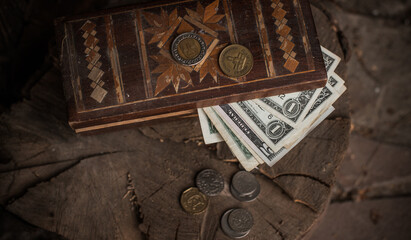 Concept of poverty, and destitution, money and coins. Poor people, need a help