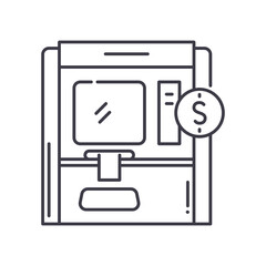 Atm cash machine icon, linear isolated illustration, thin line vector, web design sign, outline concept symbol with editable stroke on white background.