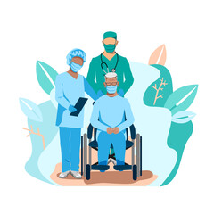 A nurse takes care of the elderly. Medicine. Thanks to the nurses. Vector illustration template.