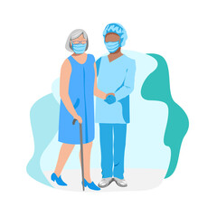 A nurse takes care of the elderly. Medicine. Thanks to the nurses. Vector illustration template.