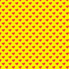 Seamless pattern of red hearts on a yellow background. Print, design. Valentine's day, love concept