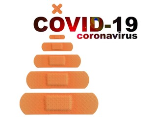 Christmas concept during Covid-19 Coronavirus pandemic. Christmas tree with various strips of adhesive bandages plaster
