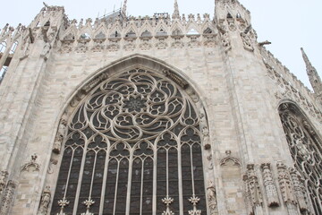 cathedral facade  gothic window fragment against the sky