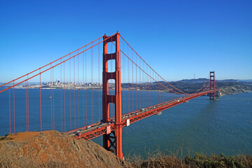 Famous Landmark red Golden Gate Bridge of San Francisco, California, United states , USA - seen from Battery Spencer - Travel and sightseeing concept 