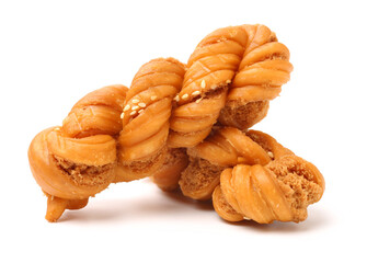 Chinese fried dough twist on white background