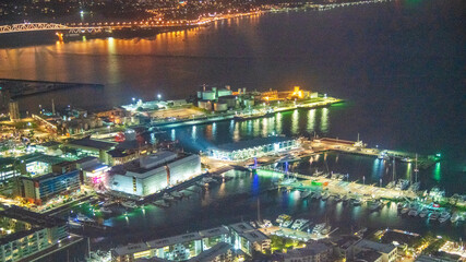 Naklejka premium AUCKLAND, NZ - AUGUST 26, 2018: Aerial city view from Sky Tower. Auckland skyline at night