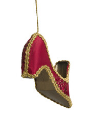 slipper toy for holiday decoration, back view, isolated on white