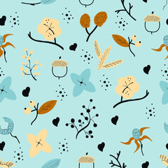 autumn, winter abstract vector seamless pattern isolated on color background. Concept for wallpaper, wrapping paper, cards 