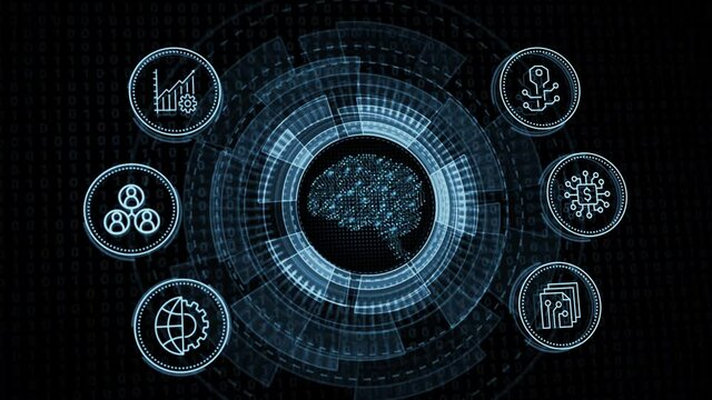 Artificial intelligence (AI), machine learning and modern computer technologies concepts. Business, Technology, Internet and network concept.