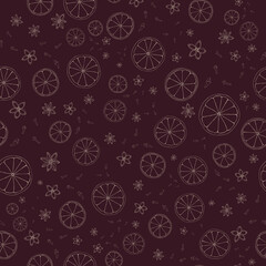 Seamless pattern from spices of cloves and star anise and orange slices. Mulled wine set background