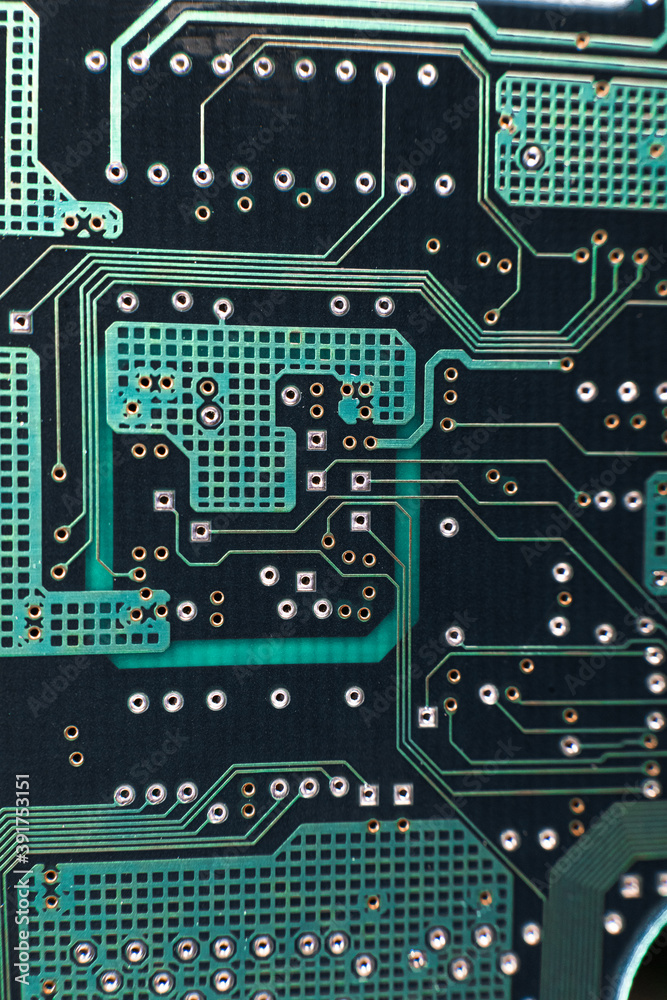Fototapete augmented reality graphics showing chip structure. inside of electronic device. close-up macro shot 