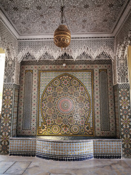 Beautiful colorful mosaic fountain in Marrakesh