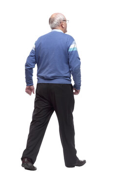 Rear View. An Elderly Man Confidently Striding Away