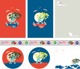 [Vector] Old tree theme stationary set2