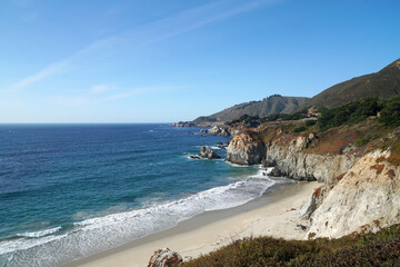 Nature Landscape of Blue West Coast of pacific ocean at Bixby Greek Bridge in Big Sur Monterey...