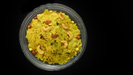 Indian snack "poha chivada" prepared and consumed during diwali festival in india.