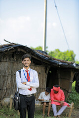 Young indian banker visit to farmer at home