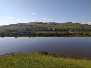 landscape with mountains and blue sky