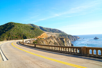 Landscape of Bixby Creek Bridge on  beautiful West Coast and pacific ocean is best scenic route traveling San francisco to Los Angeles at Big Sur Area California United states - USA - Travel nature