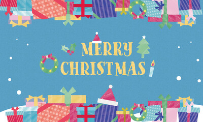 christmas greeting card with gifts and goods