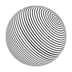 3D geometric striped rounded shape. Sphere. Trendy Illusion effect. The Ball. Black color. Stylised modern minimalistic graphic design. Decoration element. Vector EPS 10. 