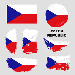 Grunge Czech Republic flags set. Vector stock illustration