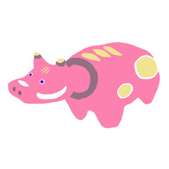 年賀状イラスト　2021丑年　切り絵風の赤べこ