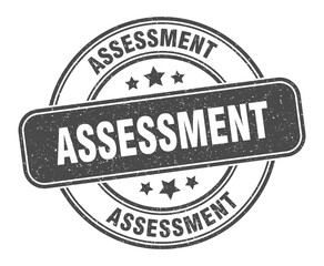 assessment stamp. assessment label. round grunge sign