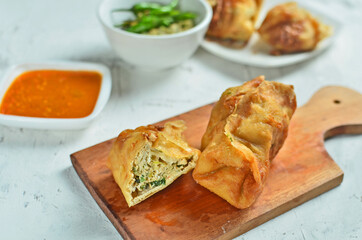 Martabak, stuffed pancake or pan fried bread Indonesian dish