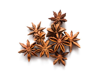 Spice star anise close-up, isolate on a white background with a place for text
