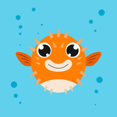 Cute fugu fish. Vector cartoon illustration. Isolated. Underwater world. © AlekseiMuravev