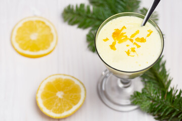 Danish lemon mousse. Traditional Danish dessert. 