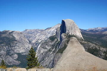 Nature Landscape view of Half Dome Yosemite rock - is beautiful white grey rock seen from Glacier...