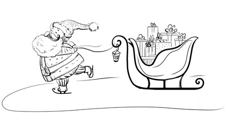 santa ice skating with sleigh gifts